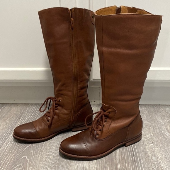 Matisse Cognac Tall Leather with Laces Riding Boots Wide Stretch Leg Fall Fun - Picture 8 of 17